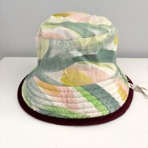 NEW Romualda Burgundy Corduroy Reversible Green Abstract Bucket Hat Cotton